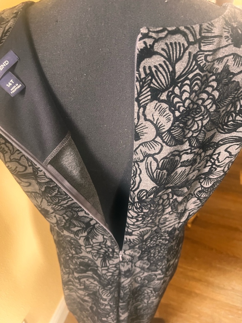 Lands' End Charcoal Grey and Black Floral Burnout Midi Dress. Size 14 Tall. - Picture 8 of 11